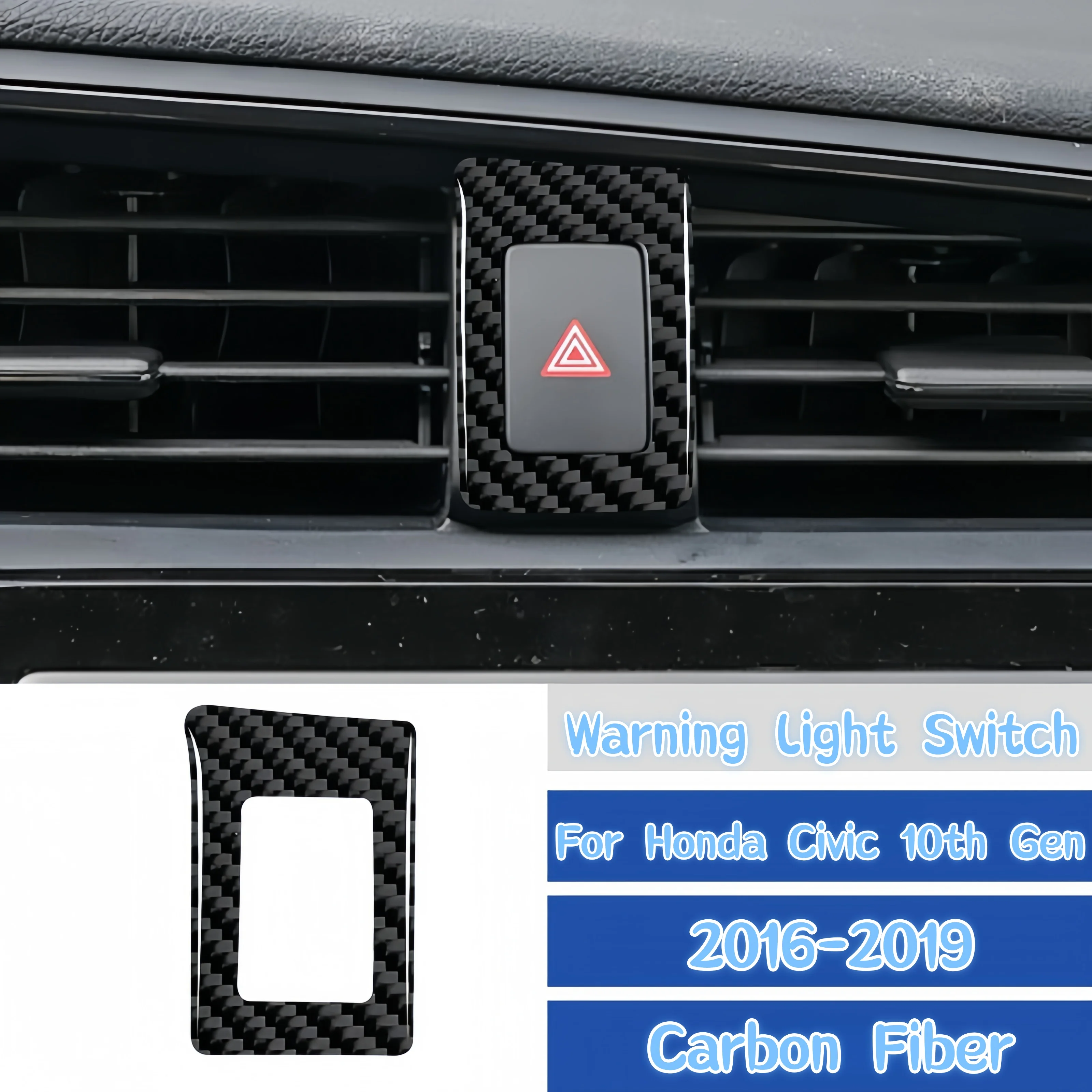 For Honda Civic 10th Gen 2016-2019 Carbon Fiber Car Double Flash Frame Decor Cover Warning Light Switch Trim Sticker Accessories