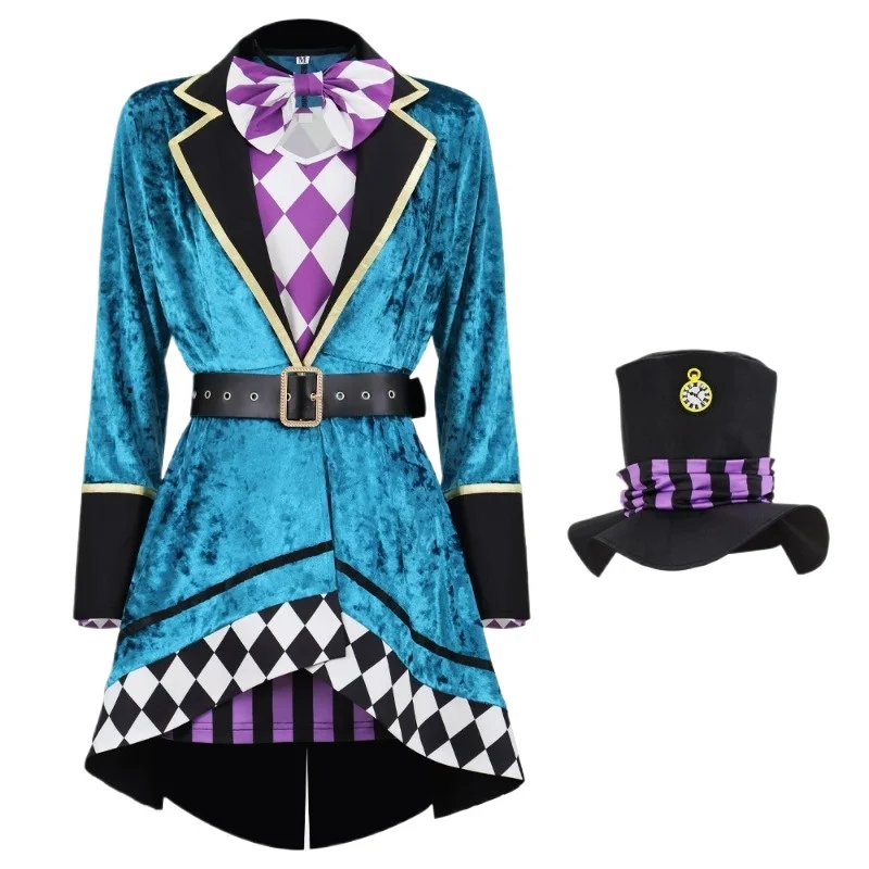Halloween Cosplay Costume Alice in Wonderland Outfit Women Magician Clown Mad Hatter Clothes Stage Performance Party Outfits