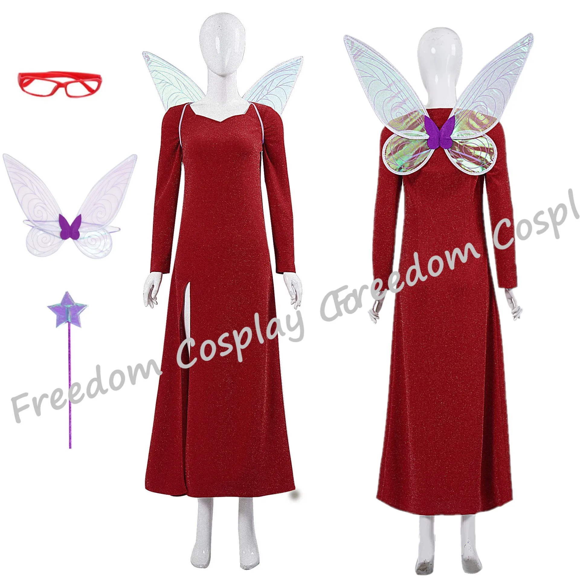 Movie Shrek Cosplay Costume Fairy Godmother Red Dress For Adult Women Halloween Carnival Disguise stage show Suit