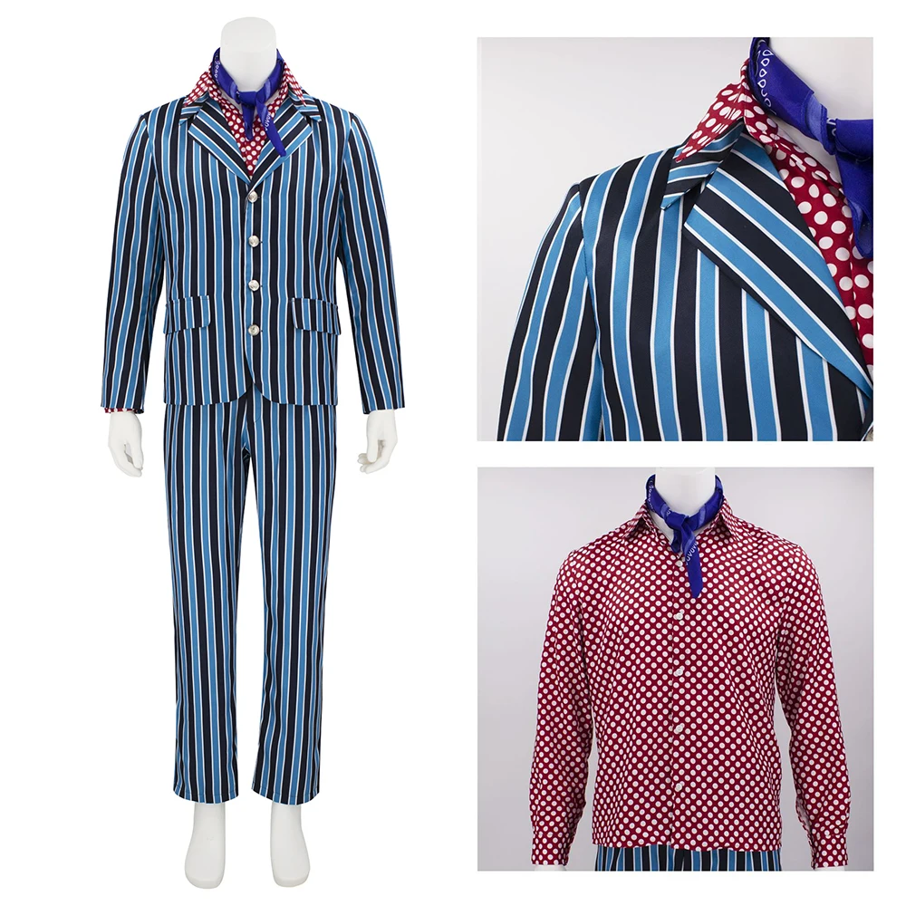 Austin Powers Striped Suit Set Cosplay Costume Movie Character Halloween Masquerade Performance Clothing for Men