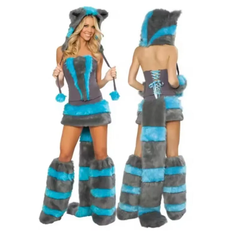 Halloween Costume Woman Cat Fox Furry Animal Cosplay Outfit Nightclub Themed Party Dress up Role Play Outfit Carnival Stage Wear