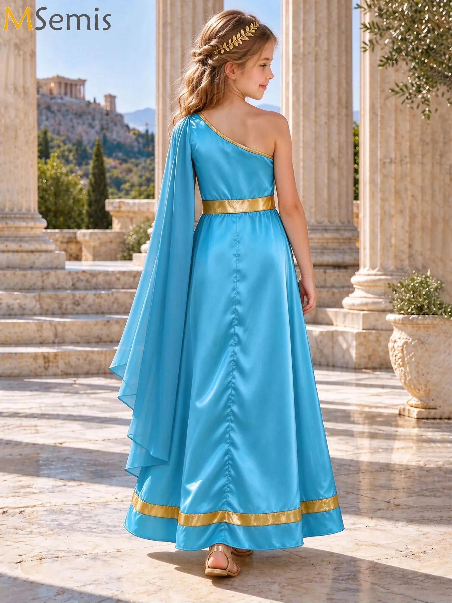 Athena Costume Greek Princess Robe Dress One Shoulder Drapey Ancient Greece Roman Toga Halloween Carnival Cosplay Outfits 6-16
