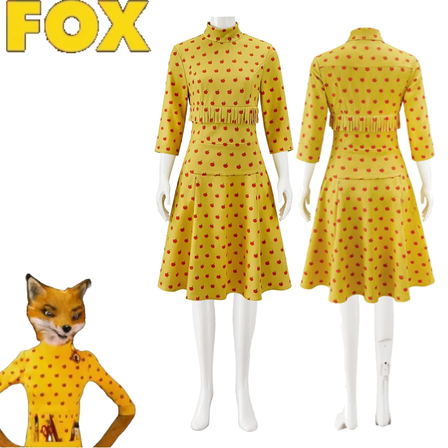 Fantasticcc Mr Fox Mrs. Felicity Fox Cosplay Costume Yellow Dress Women Cartoon Movie Role Play Suit for Halloween Daily Dress