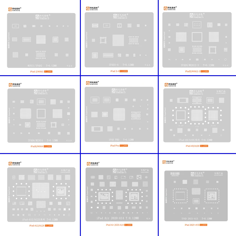 BGA Reballing Stencil For iPad 2 3 4 5 6 Mini Air Pro 9.7 10.5 12.9 11 2020 A9 A10X A14 A12 A12X A13 2021 M1 M2 M3 M4 CPU WIFI