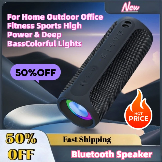 Fast Shipping New Bluetooth Speaker Portable for Home Outdoor Office Fitness Sports High Power & Deep BassColorful Lights
