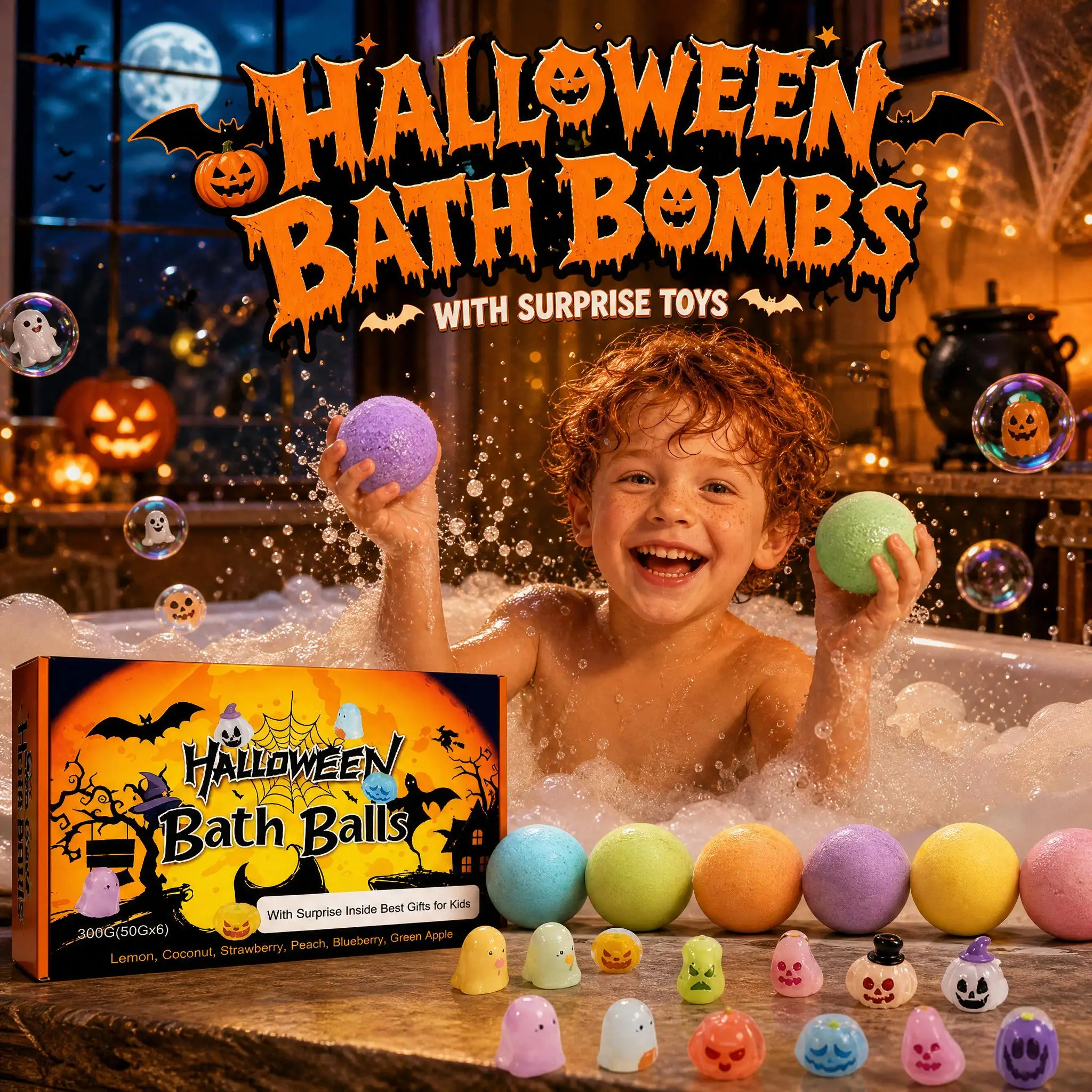 Halloween Bath Bombs For Kids |With Toys Inside,6 Spooky Shapes,Fruity Scents, Relaxing Aromas Party Holiday Gift For Boys Girls
