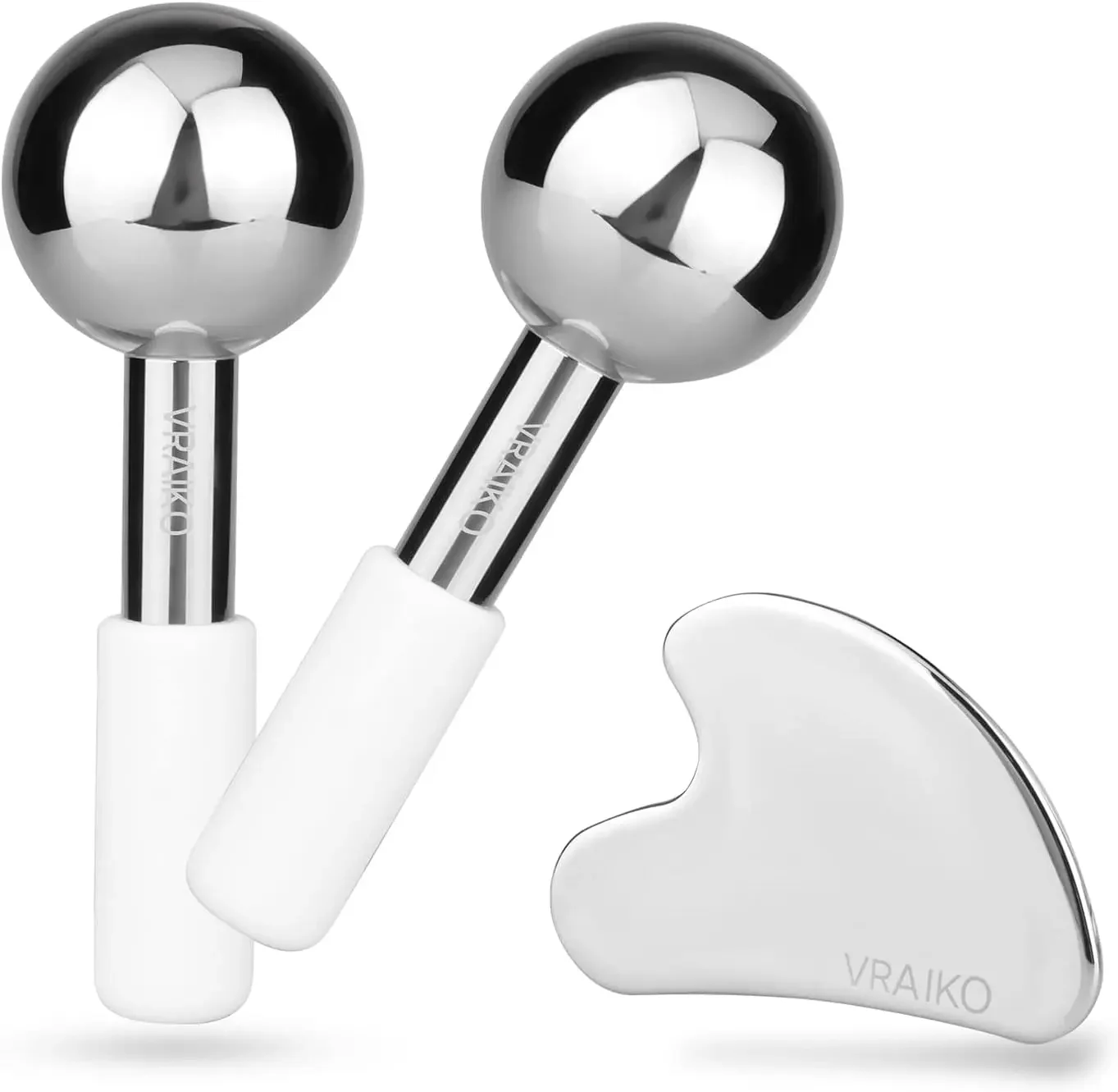 ICE Globes for Facials & Gua Sha Set, Gua Sha Facial Tools and Cryo Sticks with Unbreakable Steel, Face Massager Cooling Rollers