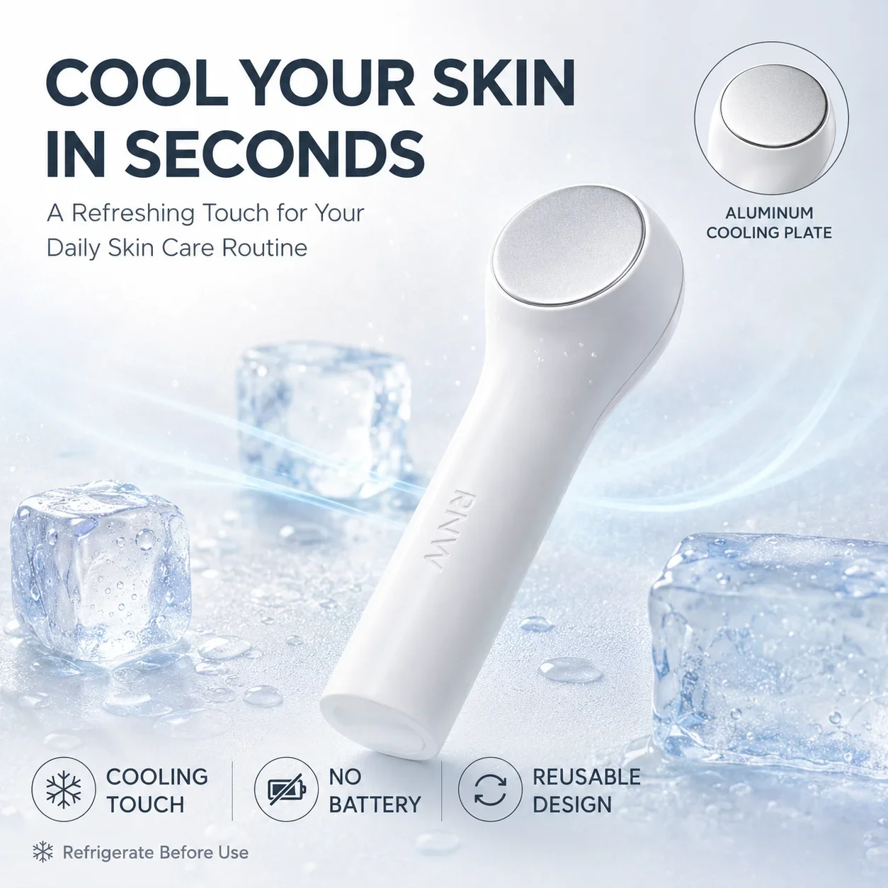 Facial Cooling Tool Reusable Ice Face Massager Aluminum Contact Cooling Gel Core No Battery Skincare Beauty Tool for Home Travel