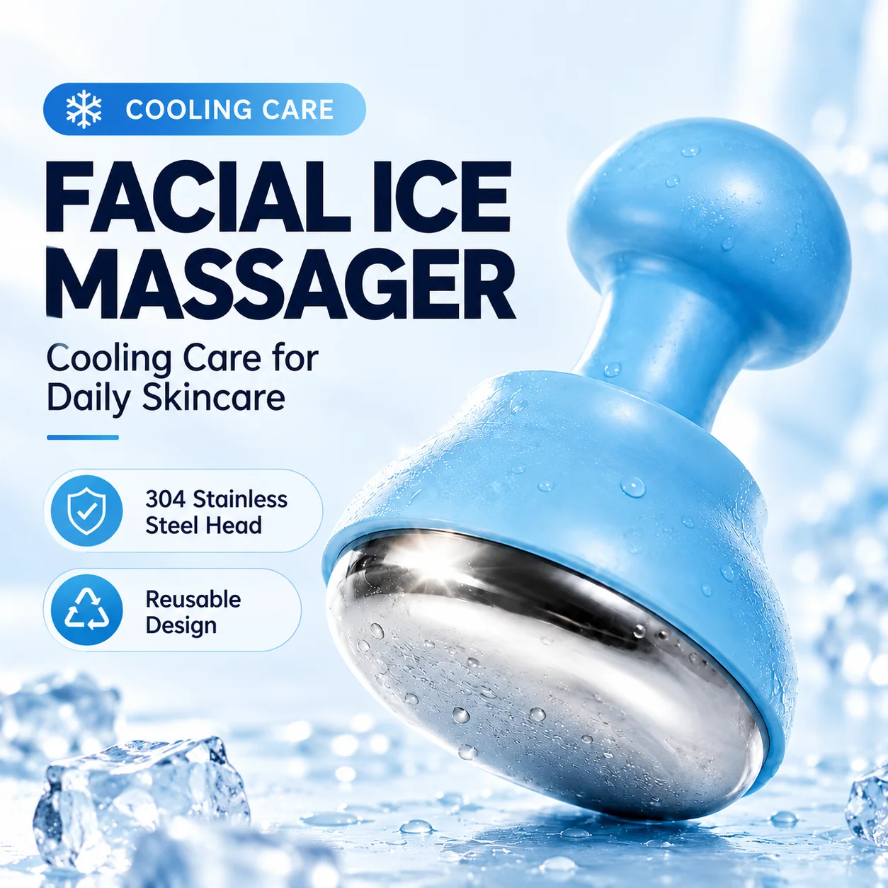 Cooling Facial Ice Roller Massager 304 Stainless Steel Face Roller Reusable Cryotherapy Cold Massage Tool for Face & Skincare