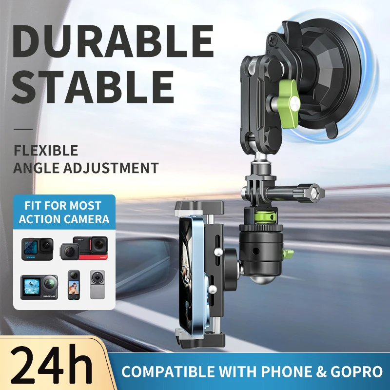 V Log Style 360 Adjustable Metal Mobile Phone Holder Action Camera Mount Suction Mount Car Phone Holder