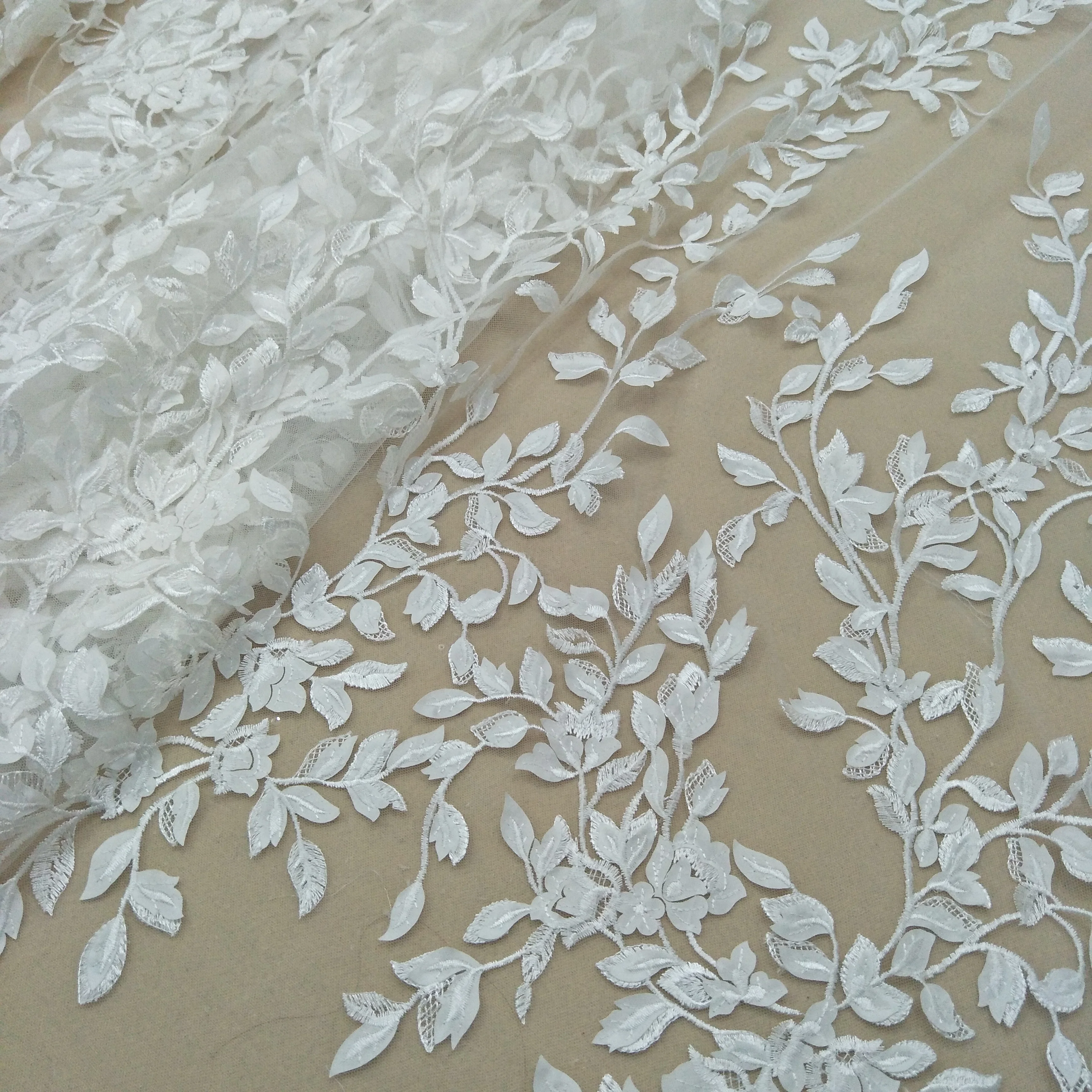 Lace Leaf Wedding Dress Fabric, Lace Fabric, Ivory, 130cm Width, Fashion, Sale by Yard