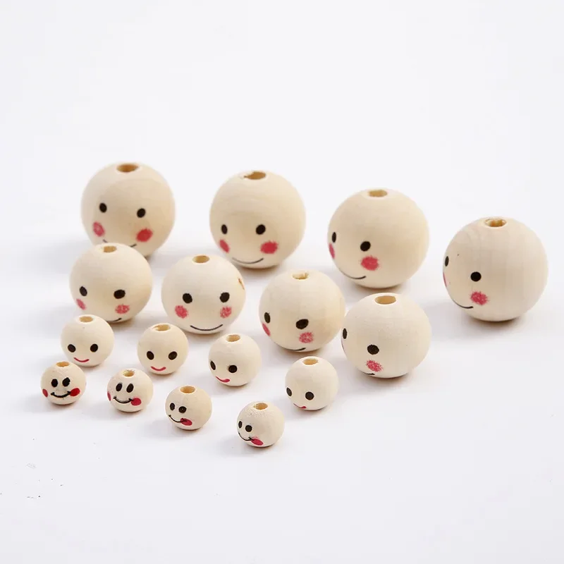 5-50Pcs Natural Wooden Beads Doll Wooden Spacer Beads Smile Face Wooden Beads DIY Handmade Decor Crafts Jewelry Bracelet Making