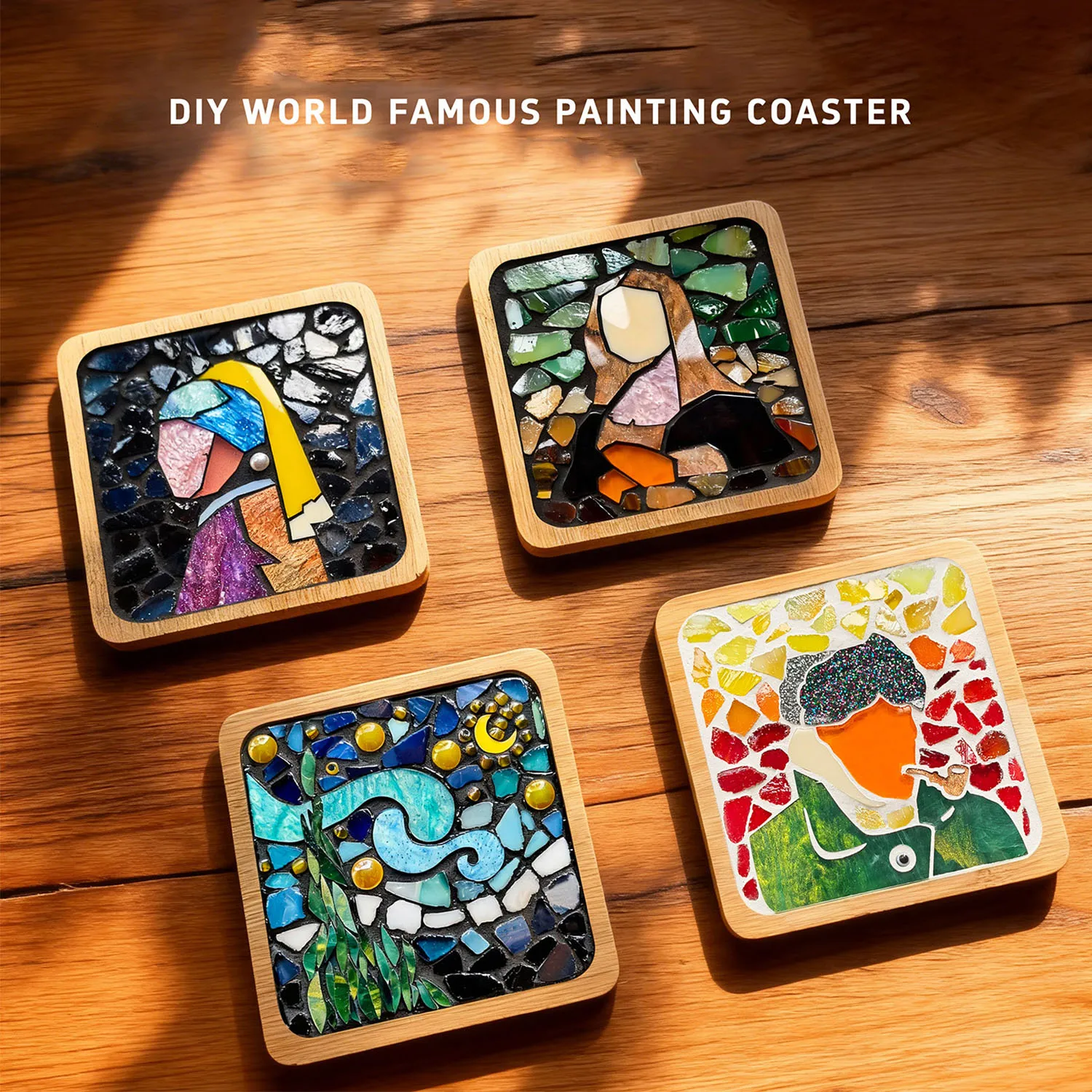 Mosaic Cup Coasters DIY Handmade Material Pack Van Gogh Famous Paintings Mat Pad Student Creative Paste Art Deco Work Home Table
