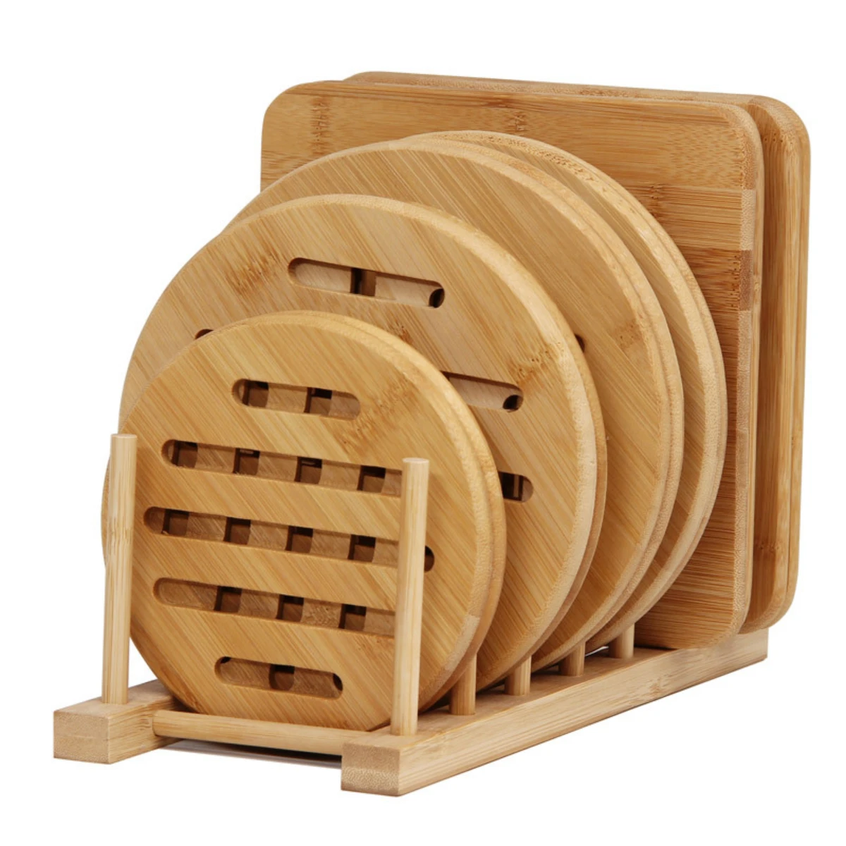 Portable placemat, thickened circular household coaster, hollowed out bamboo insulation mat, dining table mat