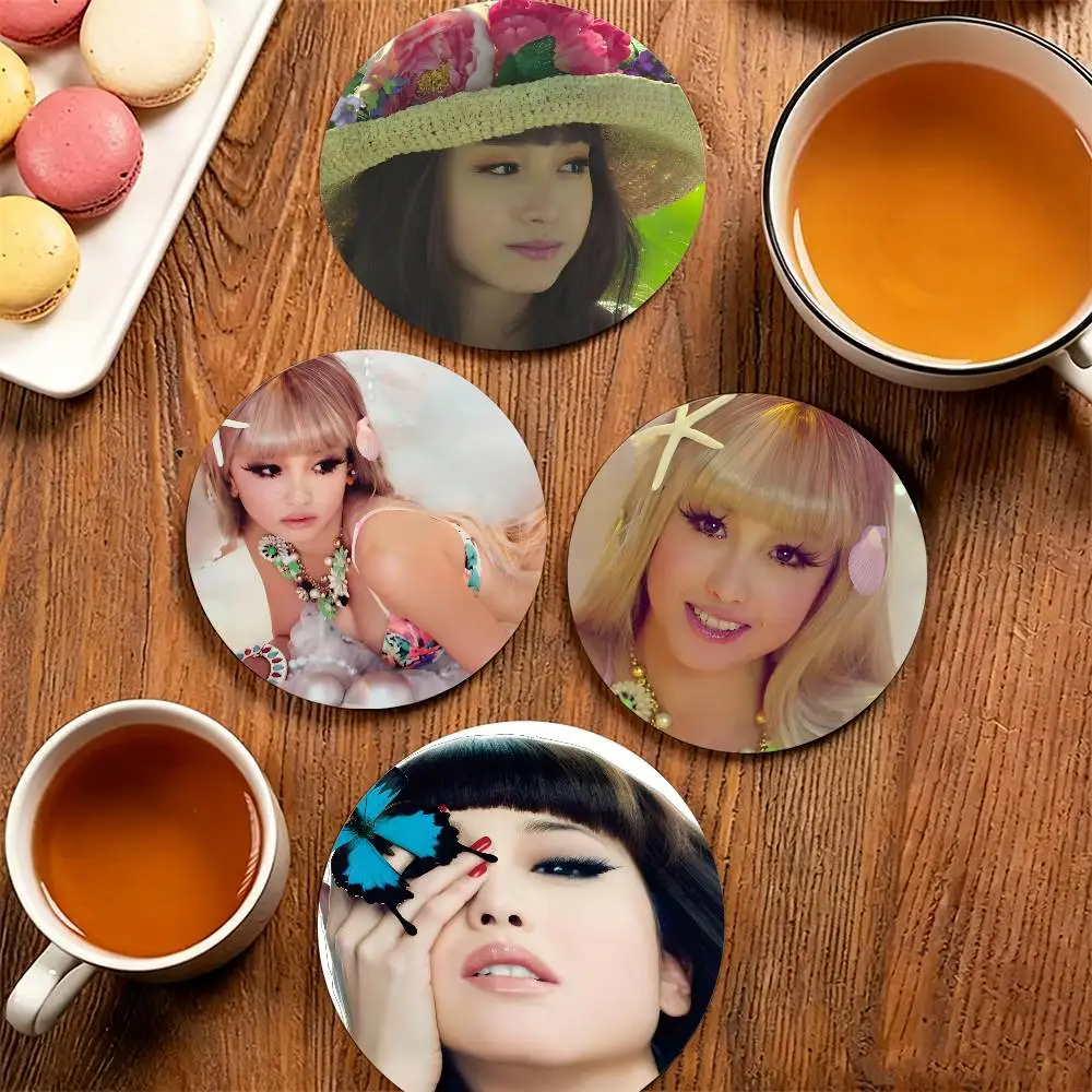 E-Erika Sawajiri Wooden Cup Mat Cappuccino Vodka Juice Water Coaster for Flower Shop