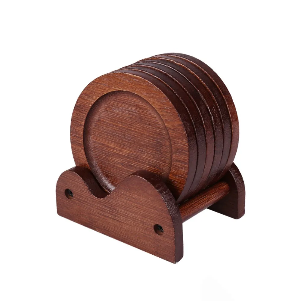Practical Retro Bamboo Coaster Set Heat Resistant With Holder Tea Cup Mat Non Slip Cup Pad Office