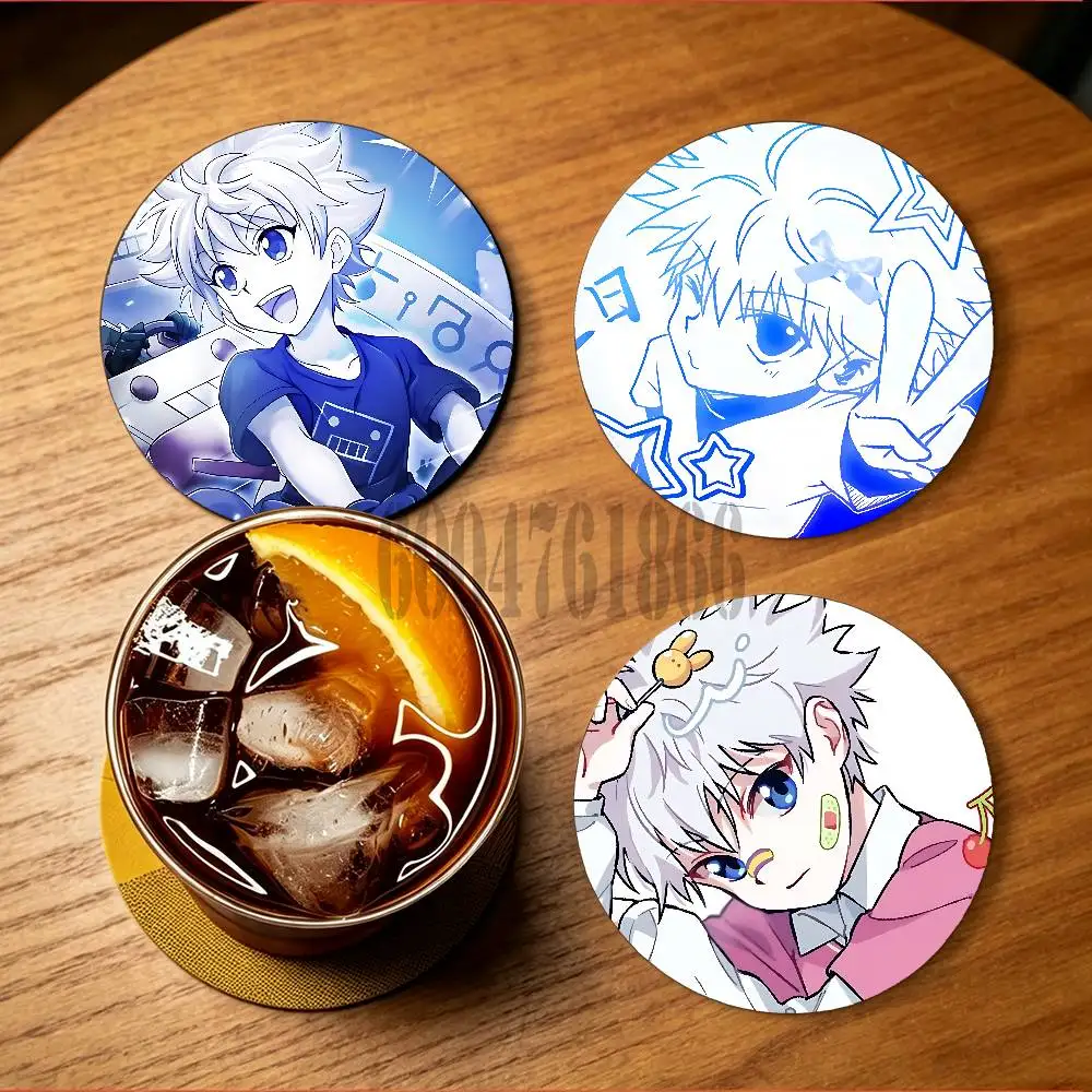 Killua Zoldyck Wooden Cup Mat Cappuccino Vodka Juice Water Coaster for Flower Shop