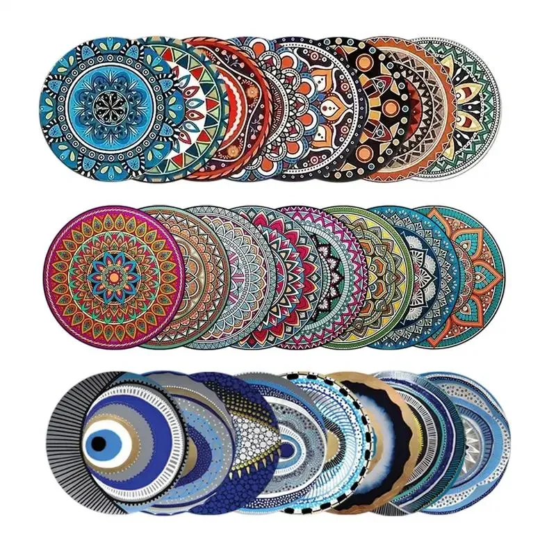 8PCS 10cm Wooden Coaster Tea Coffee Cup Pad Heat Resistant Round Bowl Teapot Mat Wood Placemats Coasters for Home Kitchen Decor