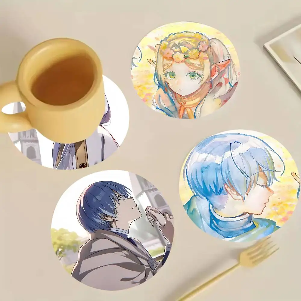 Himmel and F-Frieren Couple profile pictures Wooden Cup Mat Cappuccino Vodka Juice Water Coaster for Flower Shop