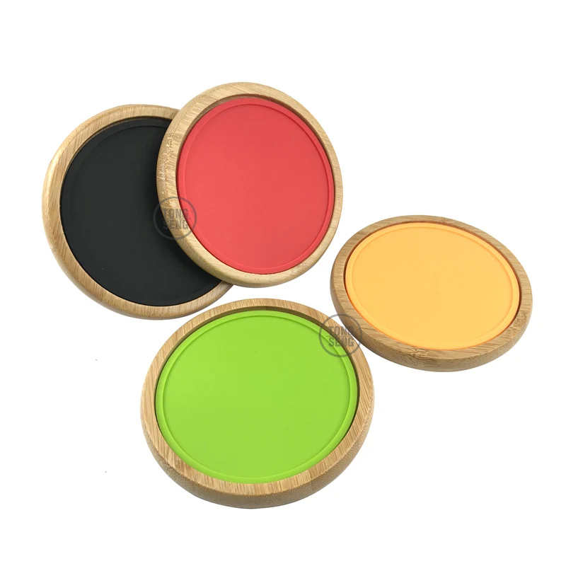 Coaster Set of 2PCS 10.5cm Bamboo Beer coasters Extra Large Thick with Silicone Mat Round for Glass Tea Coffe Mug Bottle Holder