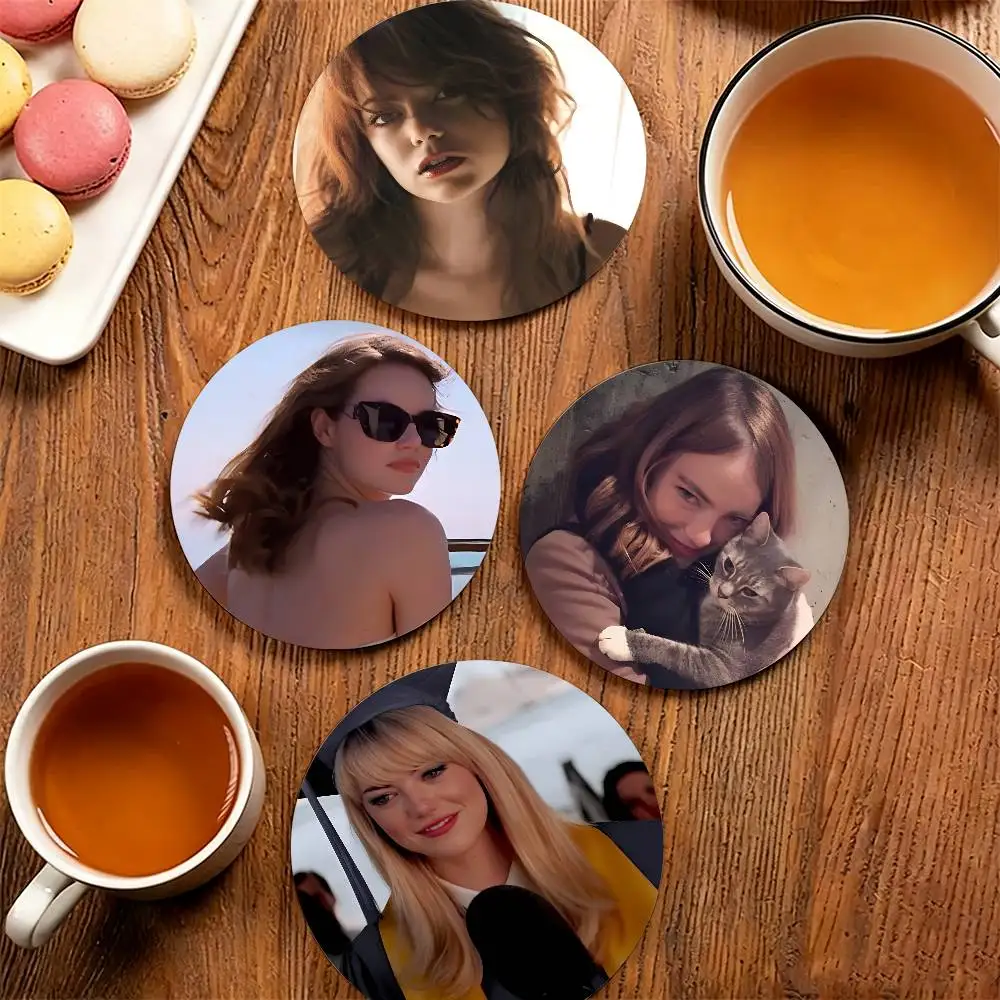 E-Emma Stone Wooden Cup Mat Cappuccino Vodka Juice Water Coaster for Flower Shop