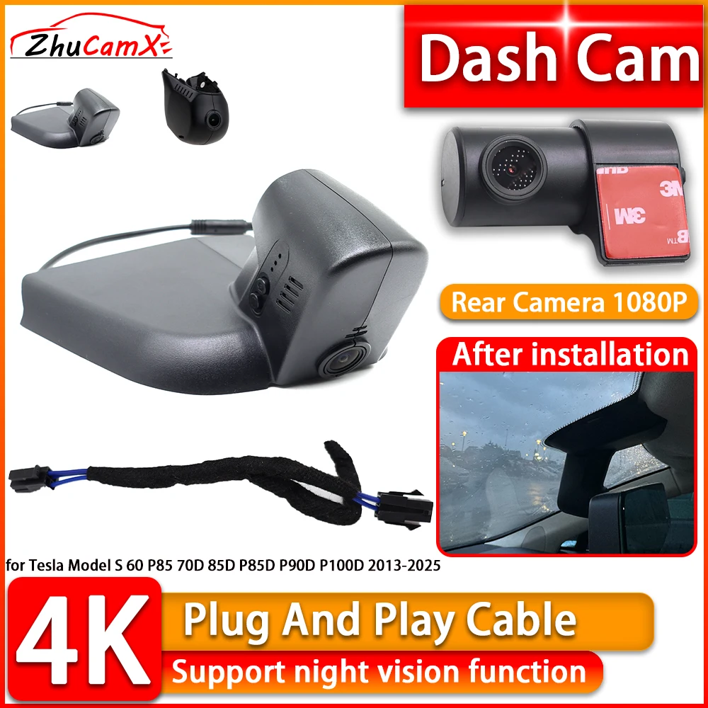 for Tesla Model S 60 P85 70D 85D P85D P90D P100D 2013-2025 HD DVR 4K Dash Cam Front Rear Car Camera Plug and Play Video Recorder