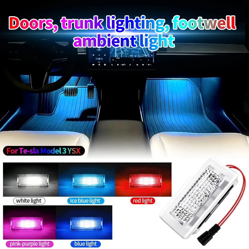 For Tesla Model 3 Y S X LED Footwell Light Car Door Trunk Light LED Interior Atmosphere Lamp Plug and Play Auto Ambient Lighting