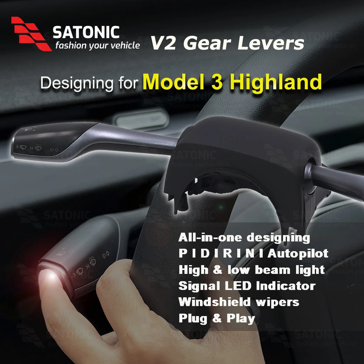 SATONIC Gear Shift Signal Stalk For Tesla Model 3 Highland 2024 D R P AP Indicator Handle Plug & Play 3 Interior Parts