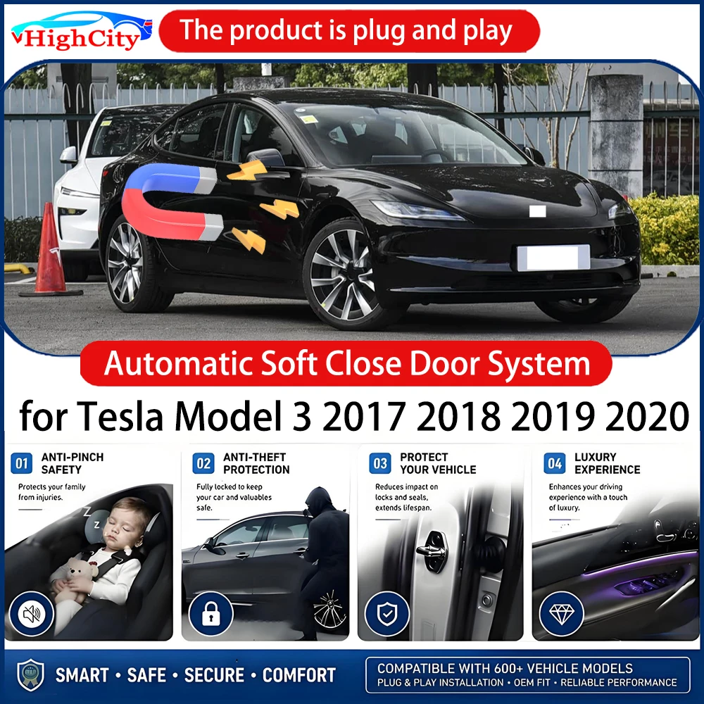 HighCity OEM Power Soft Close Door for Tesla Model 3 2017-2020 Electric Suction Automatic Door Closing System Plug＆play