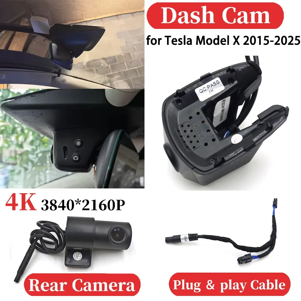 ZJCGO OEM Car Front＆Rear 4K Video Recorder DVR Dash Cam Dashboard Camera Night Vision Plug and play for Tesla Model X 2015-2025