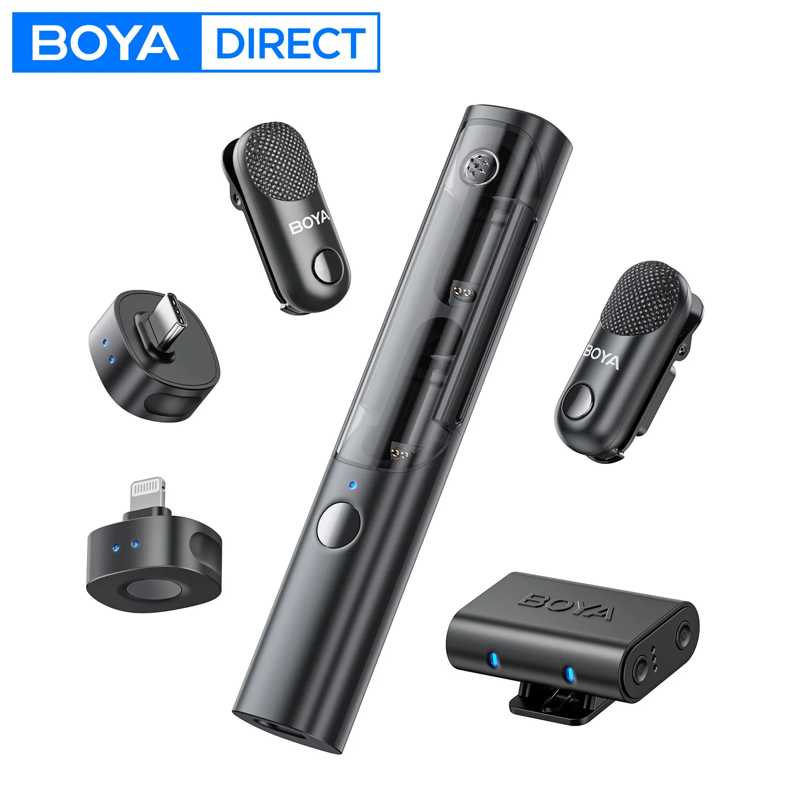 BOYA Magic Professional Wireless Lapel Microphone Shotgun/Desktop/Handheld Mic for iPhone Android Camera PC Video Recording