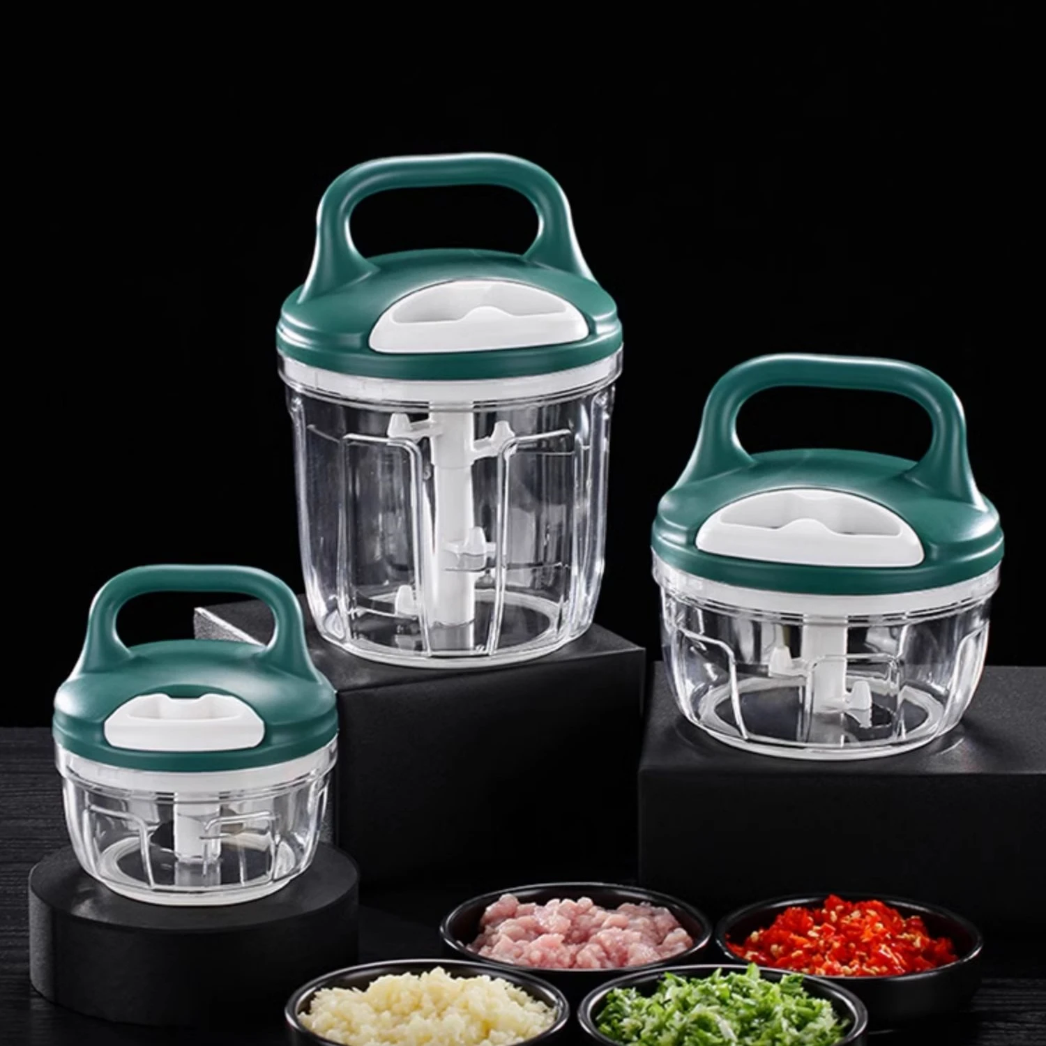 LFGB Certificated Rope Pulling Power Source Kitchen Manual Garlic Masher 420 Stainless Steel Chili Meat Vegetable Crusher