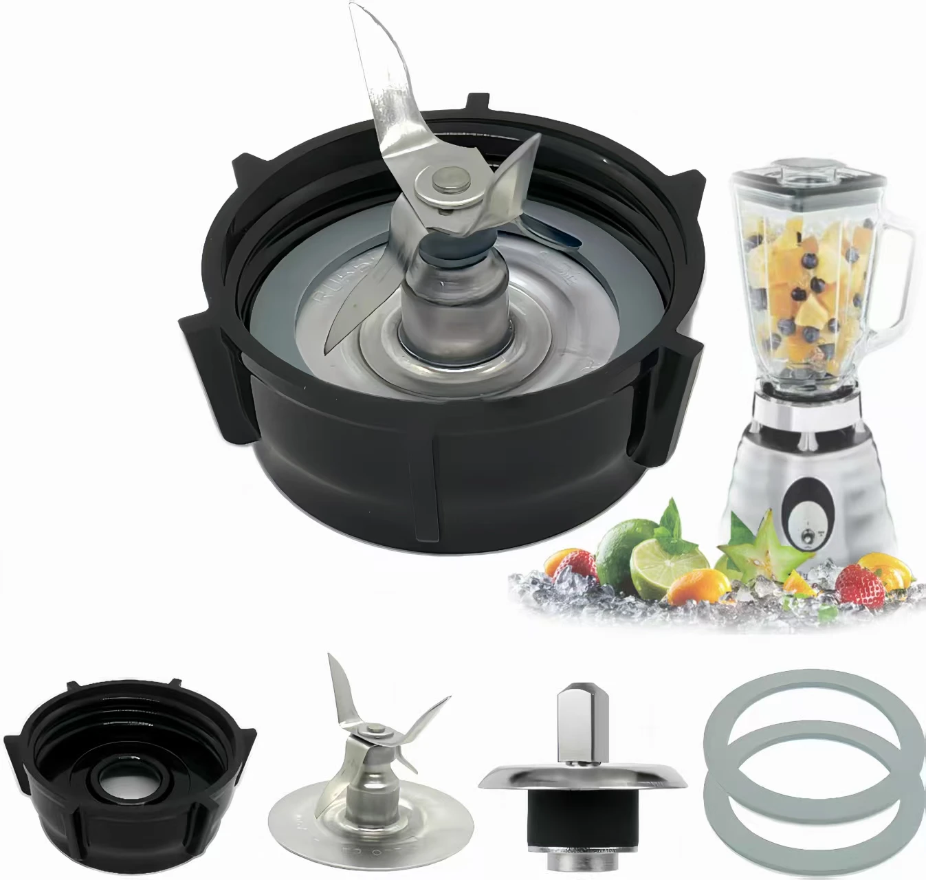 For Oster Blender Parts Blender Ice Crusher Blade with Jar Base Cap Coupling Stud Slinger Pin Sealing Ring Gasket