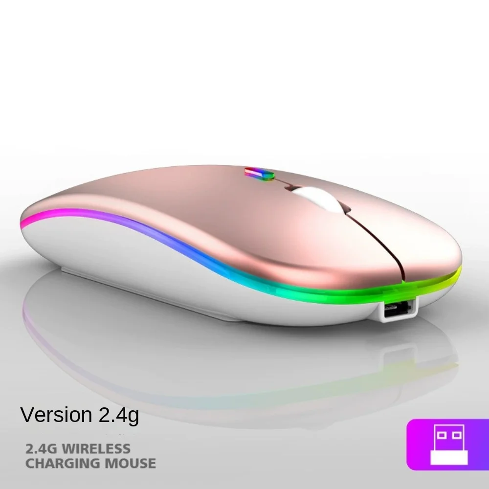 LED Light Wireless Mouse 2.4Ghz+BT5.1 Silent Computer Silent Mouse Rechargeable Dual-mode Gaming Bluetooth Mouse