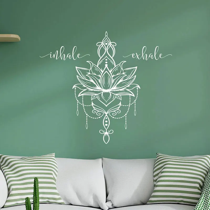 Lotus Flower Wall Sticker, Breathe Yoga Studio Decor, Decals Art, Home Room Decoration, Mural Wallpaper, G060, Inhale Exhale