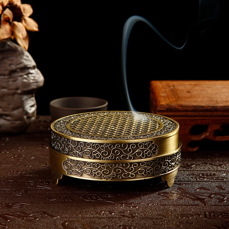 Retro Zinc Alloy Incense Holder Buddhism Incense Burner for Coil Incense Inscent Cone Burner Home Decor Yoga Meditation