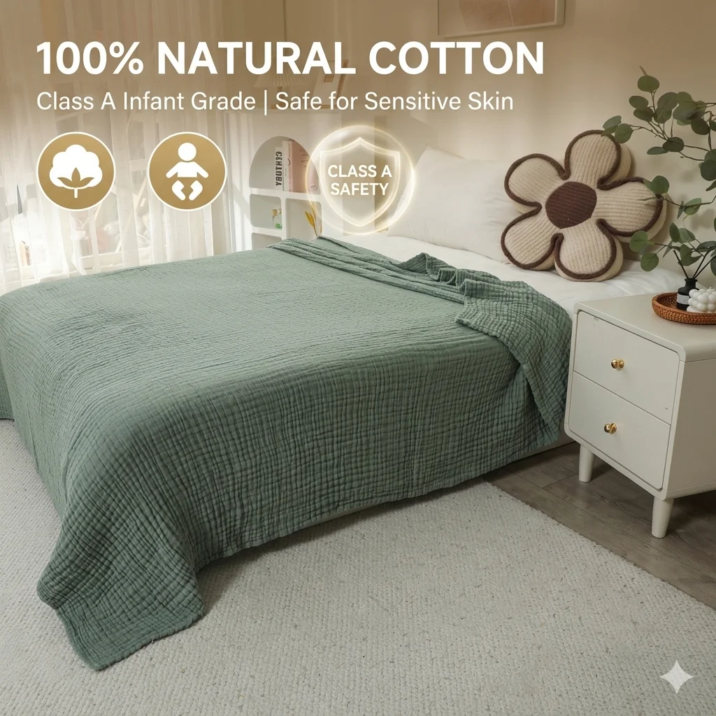 100% Cotton Muslin Blanket Breathable Plaid Gauze Bedspread Summer Cool Throw Blanket for Couch Bed Cover Soft Comfy Quilt