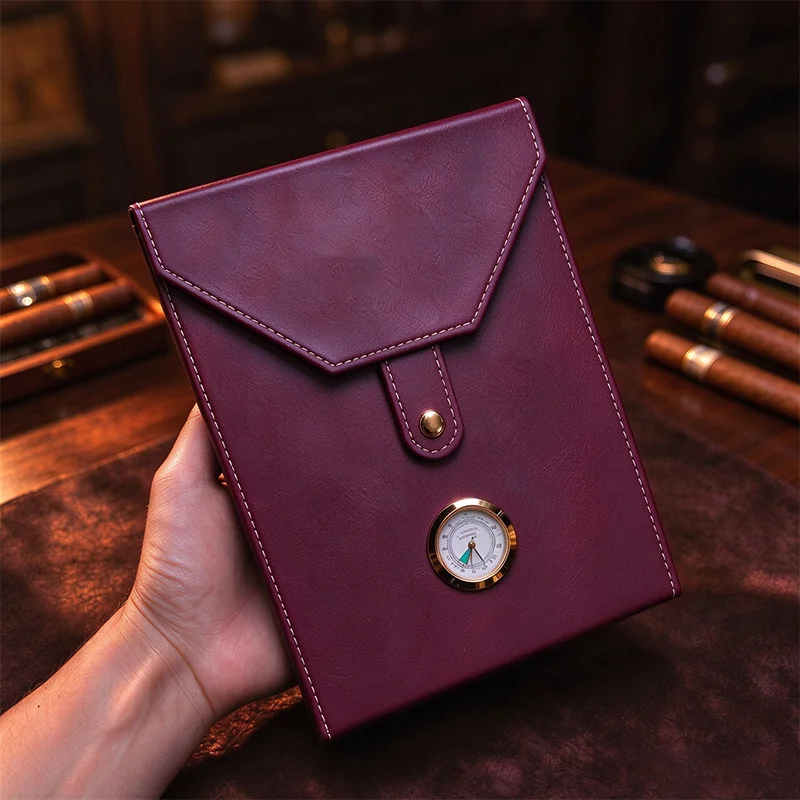 PU Leather Envelope Cigar Humidor Cedar Wood Lined Built-in Hygrometer Portable Travel Cigar Storage Box Gift Cigar Collectors