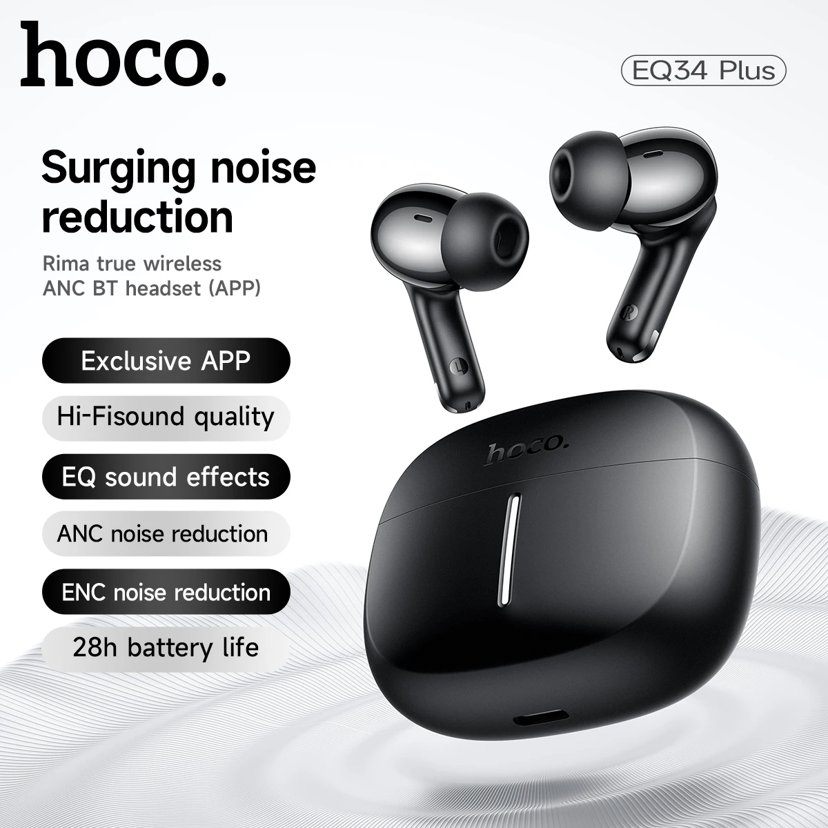 HOCO ANC Acitve Noise Reduction Wireless Bluetooth 5.4 Earbuds With App Control EQ Sound HiFi Sports Music Earbuds 28H Standby