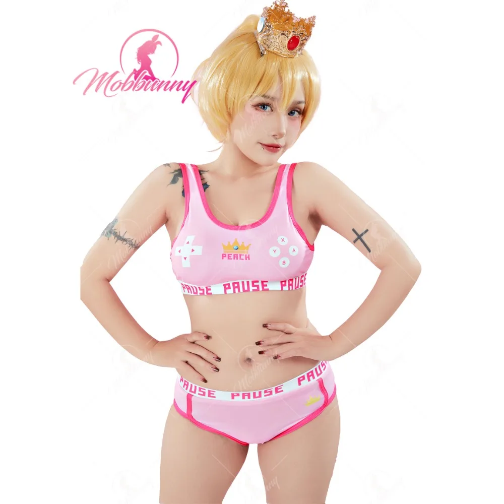 MOBBUNNY Peach Derivative Sports Tank Top and Brief Yoga Outfits Sports loungewear Bralette Set Cosplay Costume