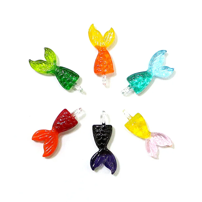 2pcs Glass Fish Tail Charms Cute Mermaid Tail Pendant Ornaments for Diy Jewelry Making Accessories or Aquarium Decor Supplies