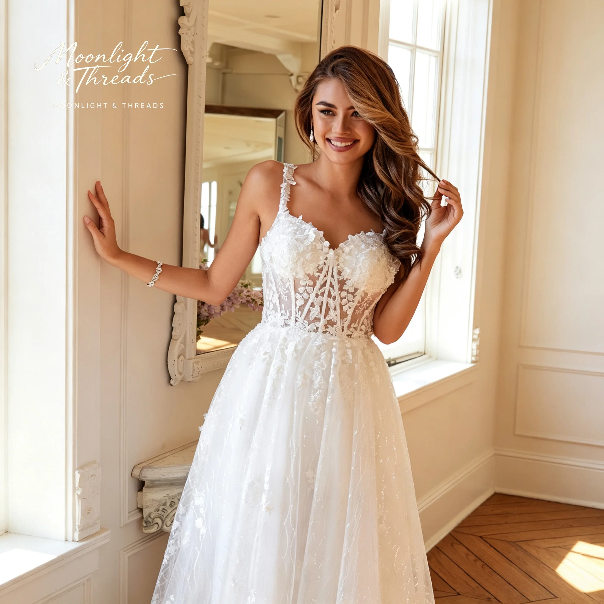 Ivory white lace halter top A-line skirt formal occasion wedding dress fishtail corset delicate openwork embroidery