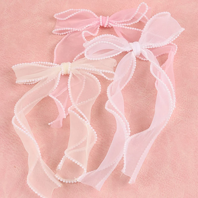 (3pcs/pack)22.3*14.5cm Handmade Floral Pearl Fish Tail Ribbon Bow Bouquet Organza Wavy Cake Accessory Gift Packaging Accessory