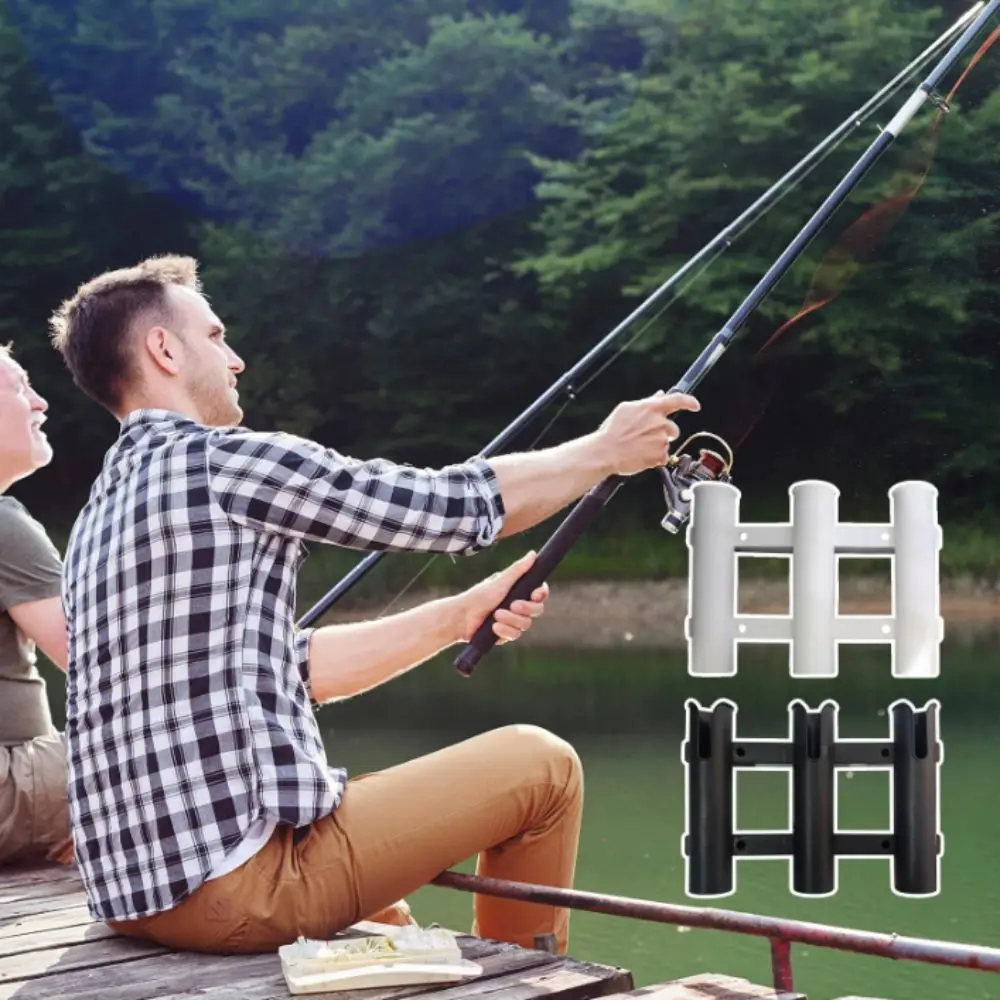 Durable Plastic Fishing Rod Racks ABS Material Saltwater Proof Fishing Rod Bracket Portable Mount Three-Tube Design
