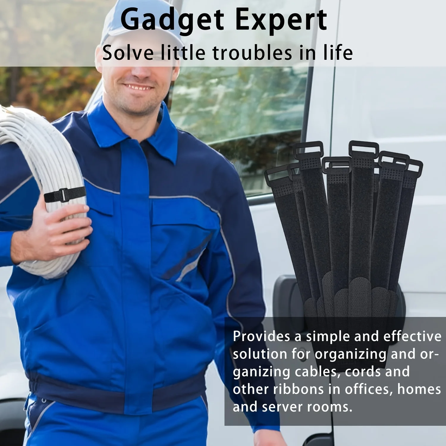 Black Reusable Nylon Hook and Loop Cable Ties Adjustable Cinch Straps Wire Fastener for Home Office Car Cord Management