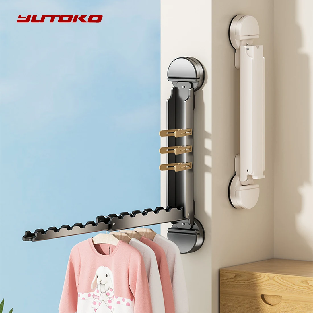 No-Drill Expandable Clothes Hanger Nordic Sle Adult Balcony Storage Organizer Metal Material Foldable No-Trace Clothes Hanger