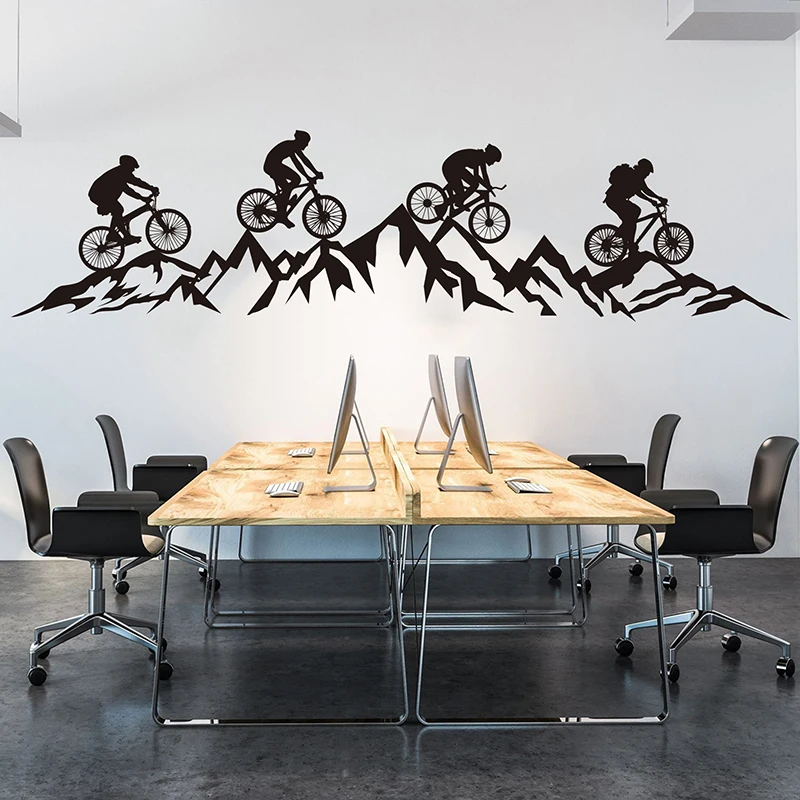 Large Mountain Bicycle Adventure Travel Wall Sticker Office  Bike Extreme Sport Hill Mountain Wall Decal Kids Room Vinyl Dec