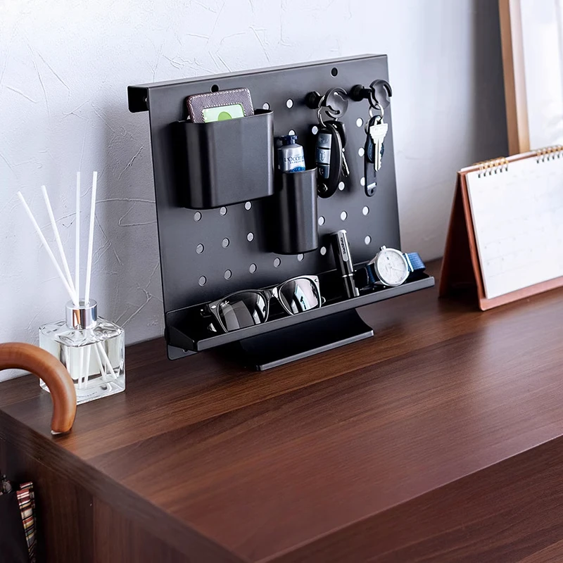 Wall Organizer No-Drill Adjustable Shelf with Hooks Space-Saving Storage for Home Office & Dorm Multi-Purpose Desktop Organizer