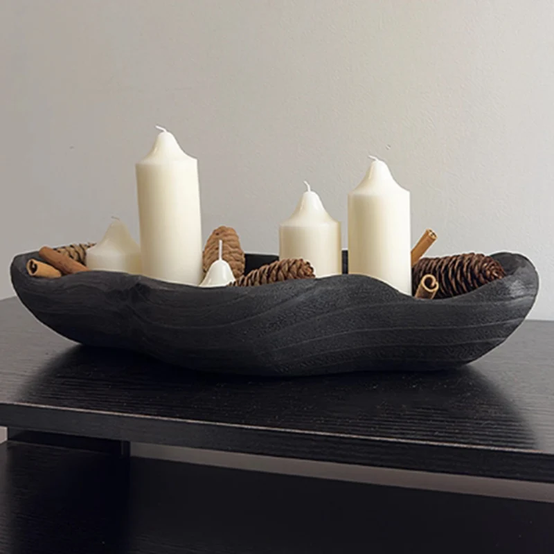 Wood Black Storage Tray Desktop Decorative Kitchen Storage Organizer Accessories Retro Ornament Storage Container Fruit Bowls