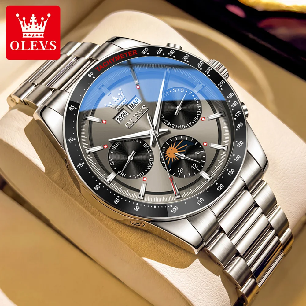OLEVS 6756 Original Luxury Watches for Man Moon Phase Dual Calendar Waterproof Automatic Mechanical Men's Business Wristwatch